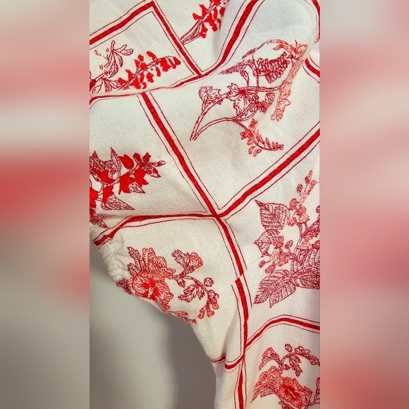 Jessica Simpson Floral Red White Dress Linen Blend Mini Short Sleeve Size XL - Picture 3 of 6